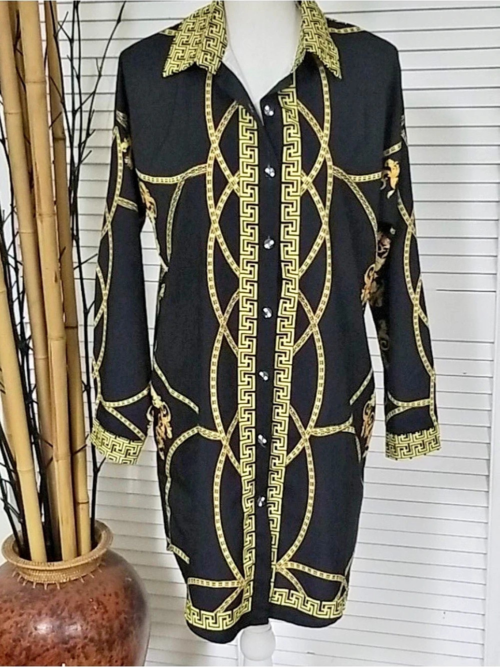 Versace Women's Black & Gold Baroque long shirt dress